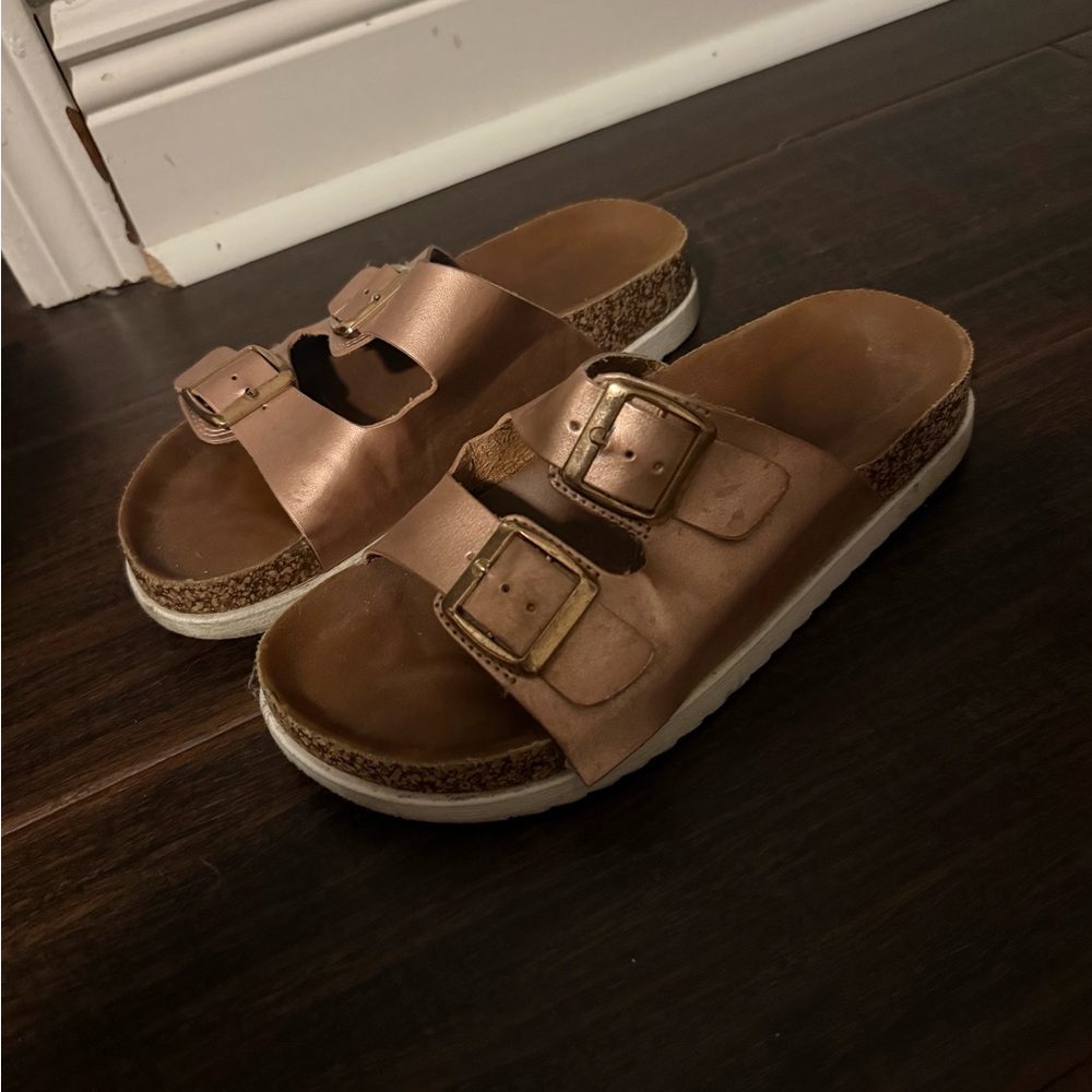 Madden Girl Rose Gold Double Buckle Slide Sandals